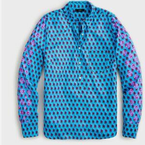 J. Crew Block Floral Print Classic Popover Shirt Small